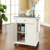Fast Furnishings White Kitchen Cart with Granite Top & Locking Casters